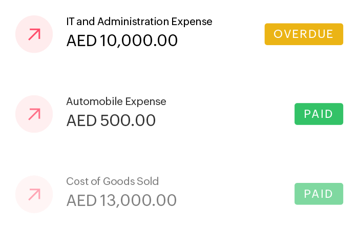 Summary of payables with their amount and status